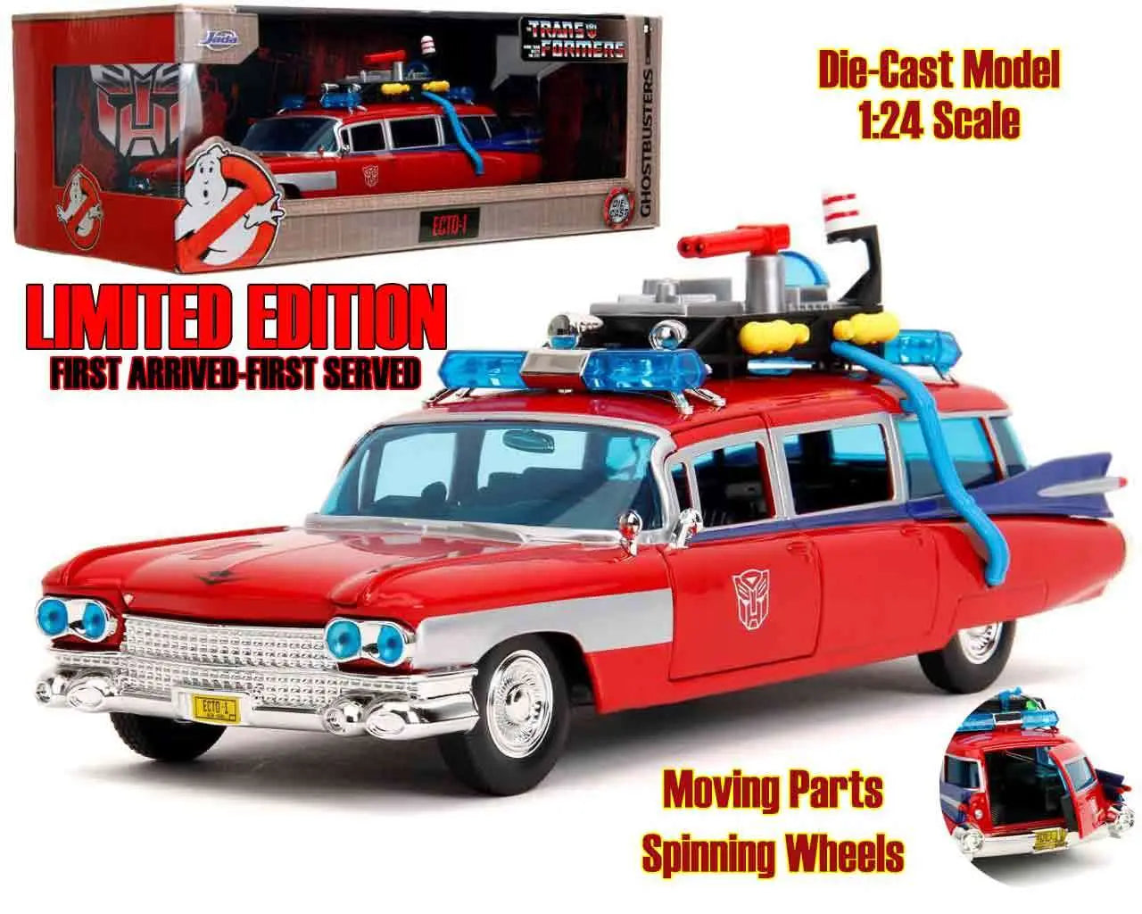 GHOSTBUSTERS x TRANSFORMERS ECTO-1 x OPTIMUS PRIME 1/24 DIE-CAST MODEL LIMITED EDITION Frikytopia