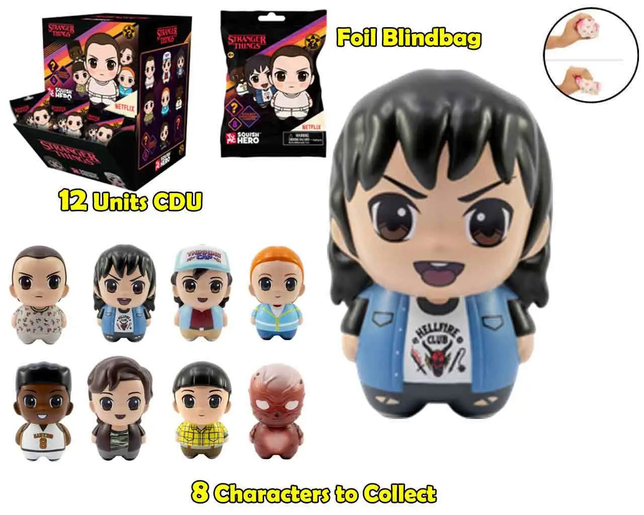 STRANGER THINGS - FOAM SQUISHY - BLIND BAGS  COUNTER DISPLAY (12 UNITS)