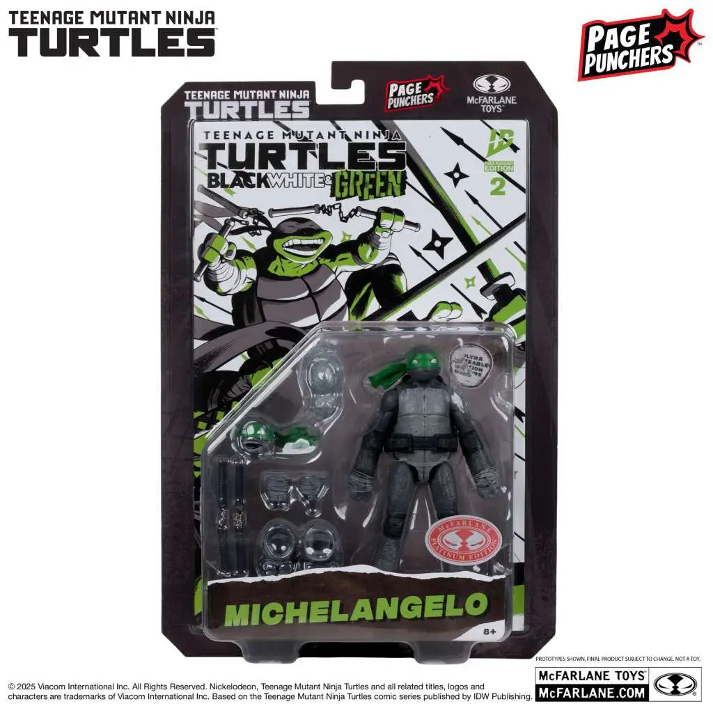 Las Tortugas Ninja Page Punchers Figura Michelangelo (Black White & Green) (Red Platinum Edition) 13 cm