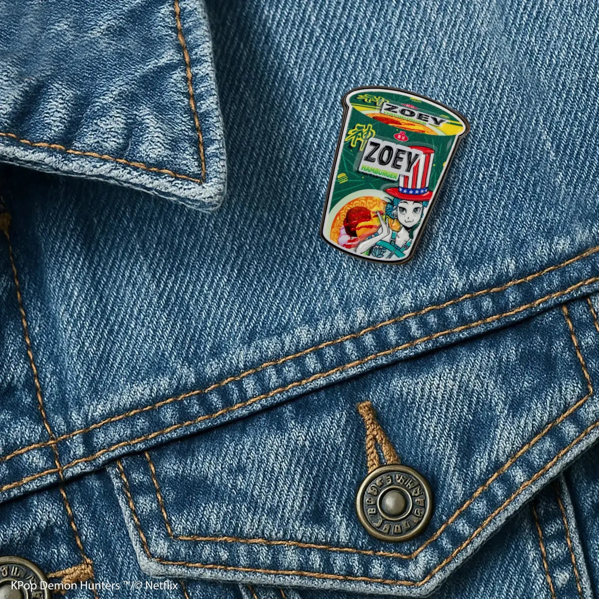 KPOP DEMON HUNTERS ZOEY HAMBURGER NOODLES Pin