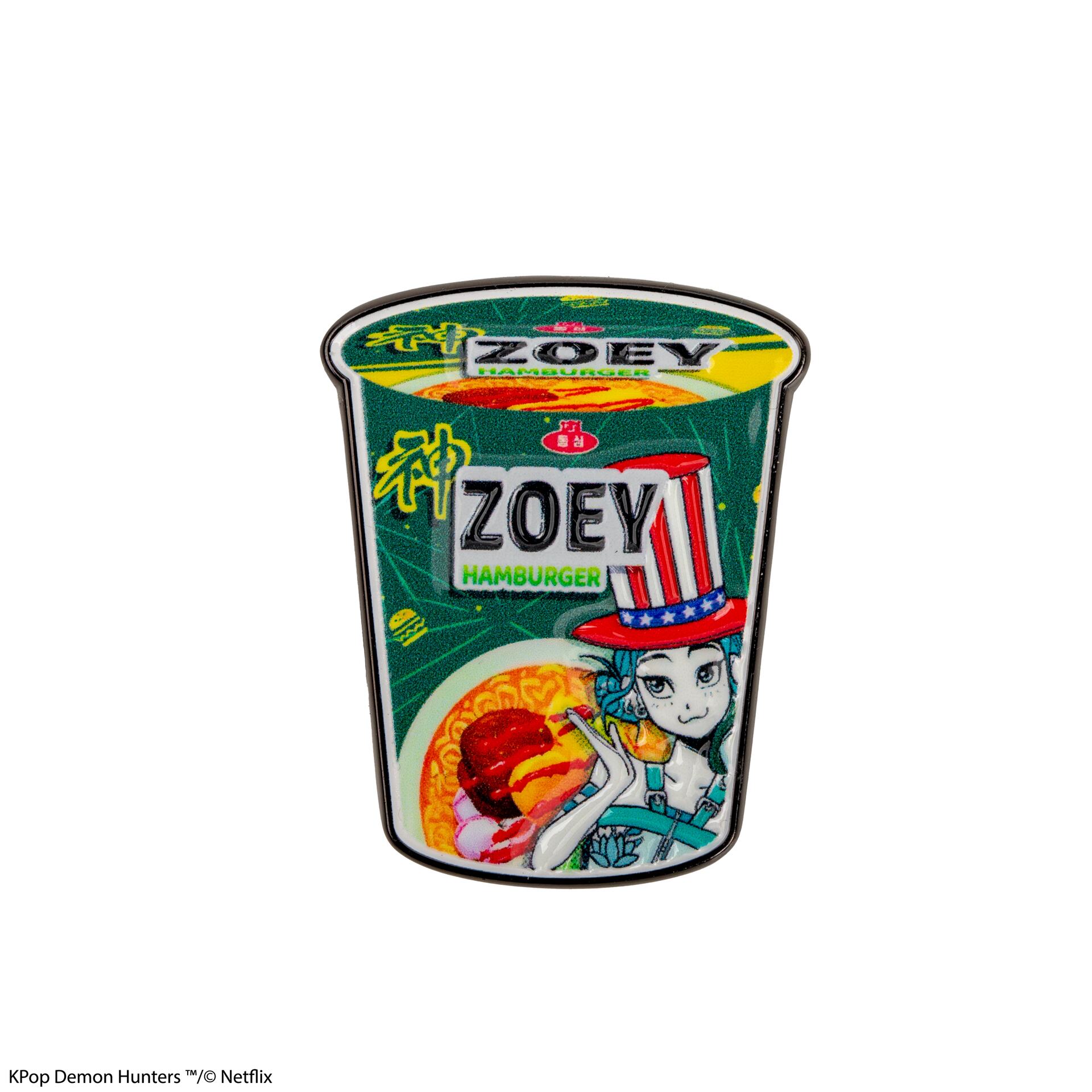 KPOP DEMON HUNTERS ZOEY HAMBURGER NOODLES PIN Frikytopia