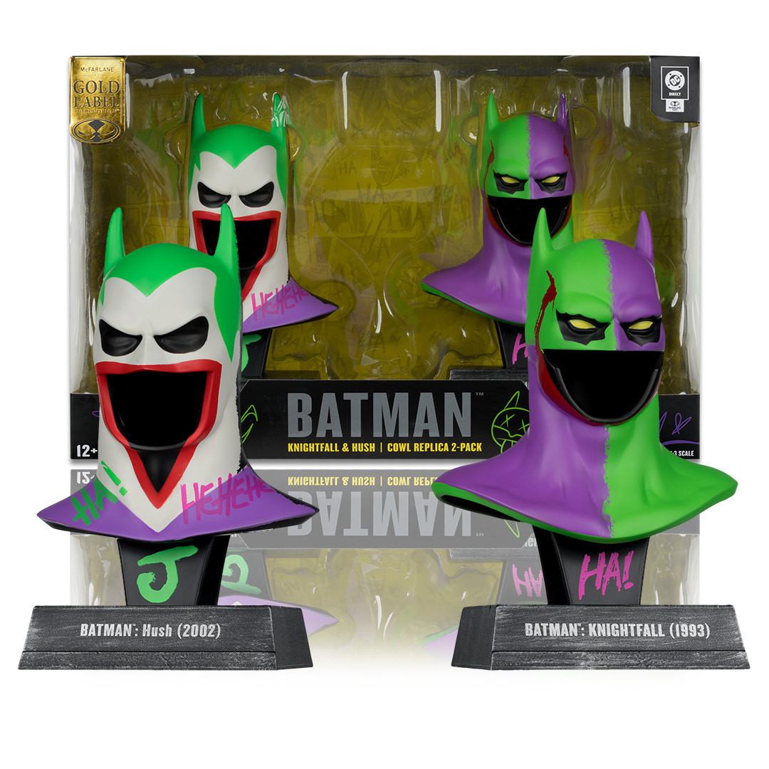 Batman DC Direct Mini Réplica 1/3 Pack de 2 Máscaras de Batman Hush & Knightfall (Jokerized) (Gold Label) 18 cm