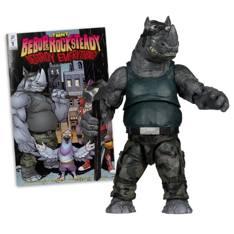 TEENAGE MUTANT NINJA TURLES 5IN Figura WITH COMIC WV2 ROCKSTEADY