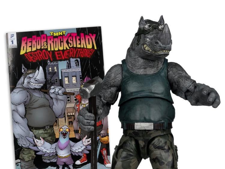 TEENAGE MUTANT NINJA TURLES 5IN Figura WITH COMIC WV2 ROCKSTEADY