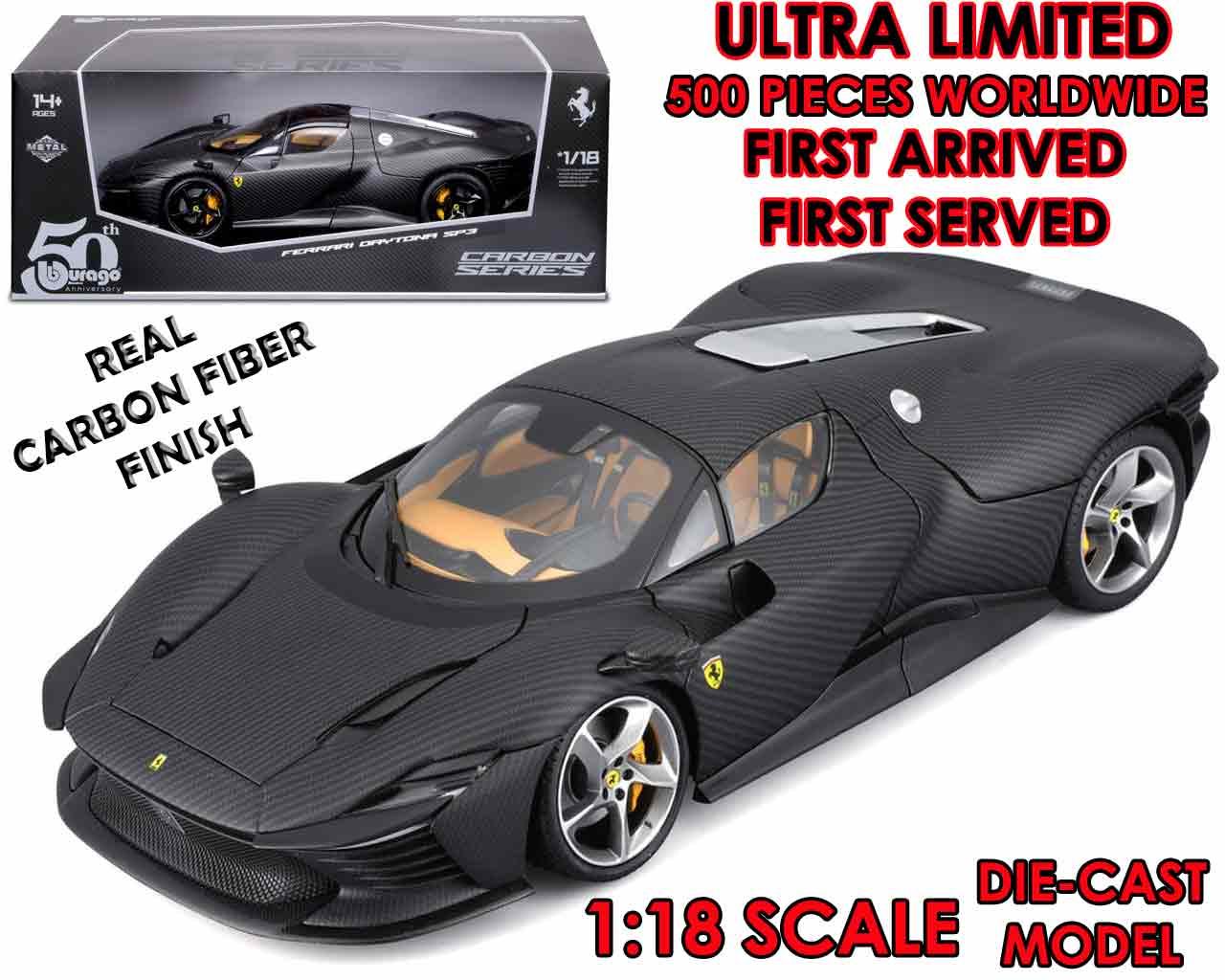 FERRARI DAYTONA SP3 50TH ANNIVERSARY CARBON FIBER SPECIAL LIVERY LTD EDITION - 1:18 DIECAST MODEL Frikytopia