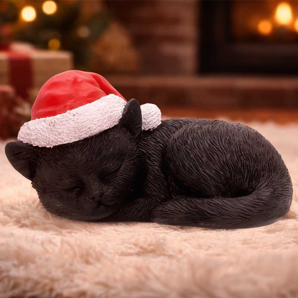 BLACK CAT SLEEPING WITH SANTA HAT Figura
