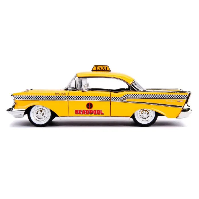 MARVEL DEADPOOL 1975 CHEVROLET YELLOW TAXI  BEL AIR & DEADPOOL 1/24 DIE-CAST MODEL