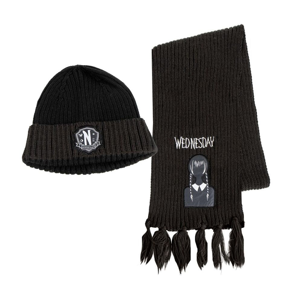 Wednesday Set de Gorro Beanie Bufanda Nevermore