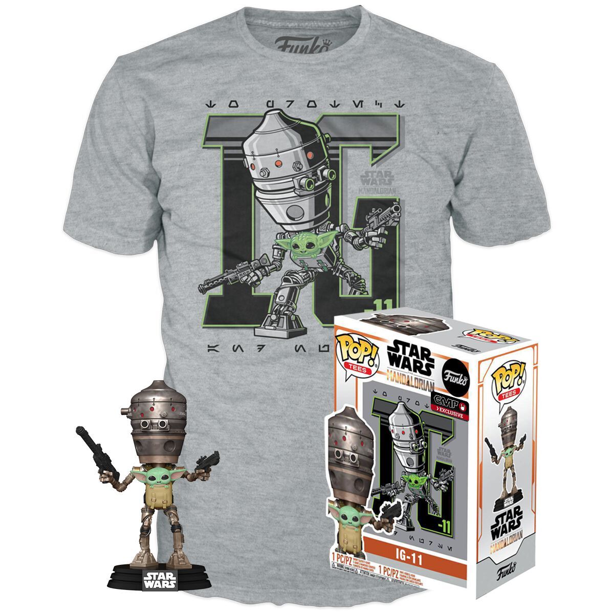 Set Figura POP Tee Star Wars Mandalorian Grogu Talla S Frikytopia