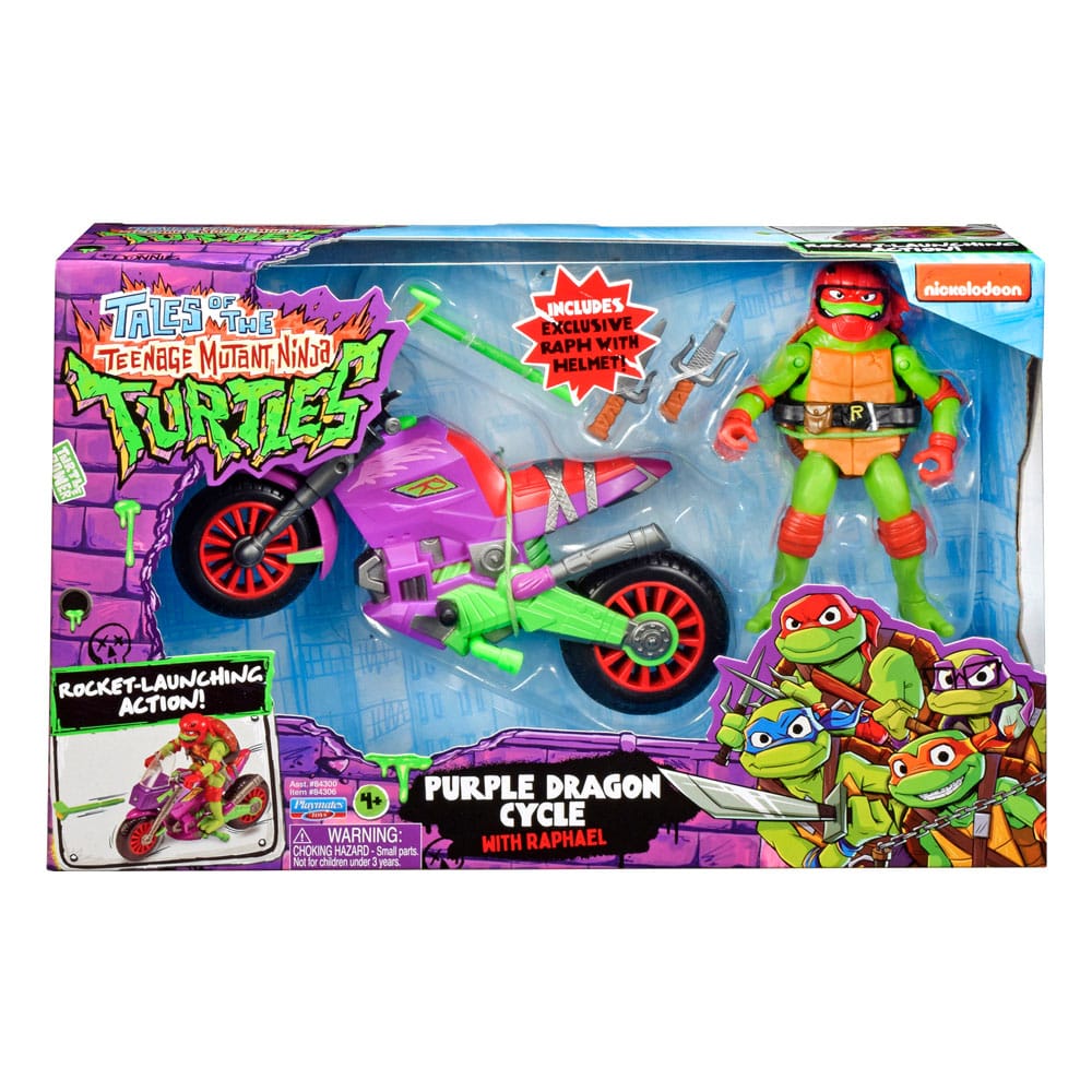 Tales Of The Teenage Mutant Ninja Turtles Figura con Vehículo Raphael & Purple Dragon 12 cm