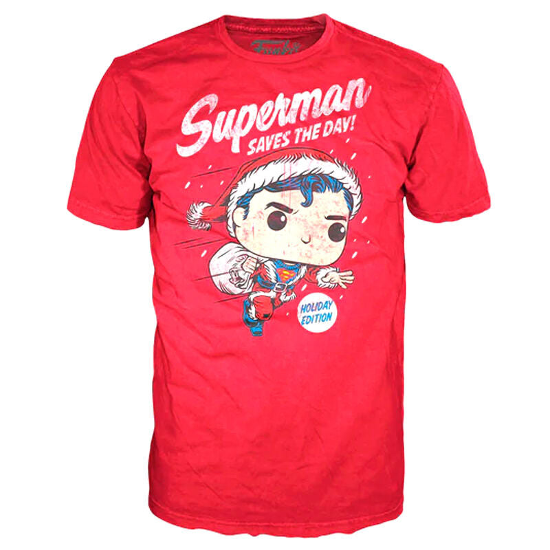 Set Figura POP Tee DC Comics Superman Exclusive Flocked Talla XL