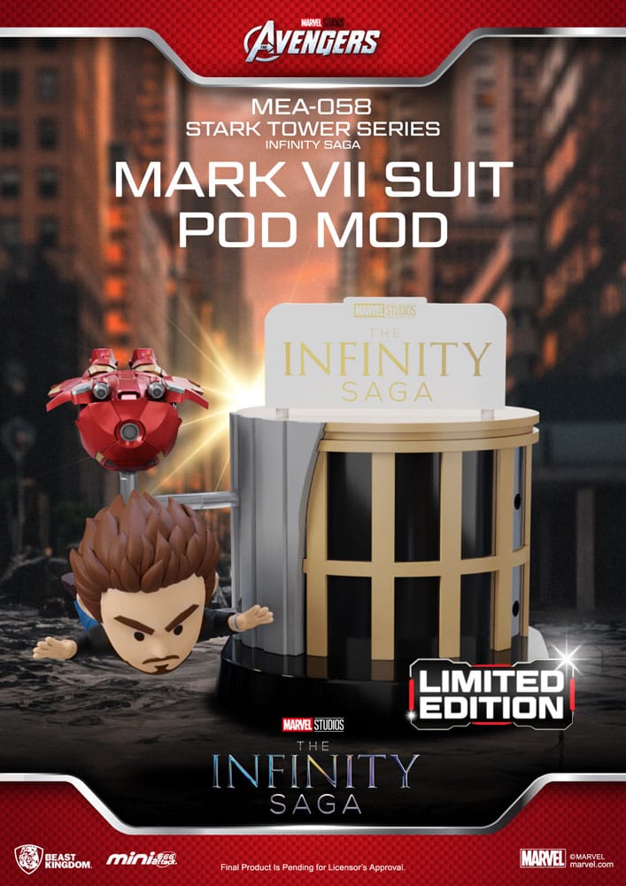 Marvel Figura Mini Egg Attack The Infinity Saga Stark Tower Series Tony Stark & Mark VII Suit Pod Mod 12 cm
