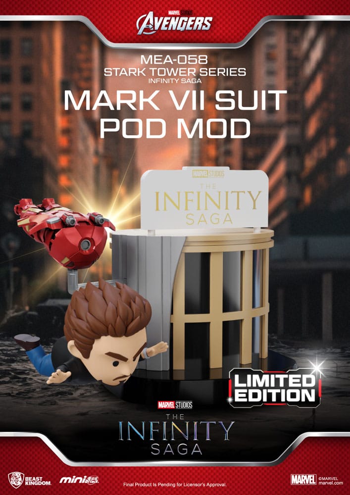 Marvel Figura Mini Egg Attack The Infinity Saga Stark Tower Series Tony Stark & Mark VII Suit Pod Mod 12 cm