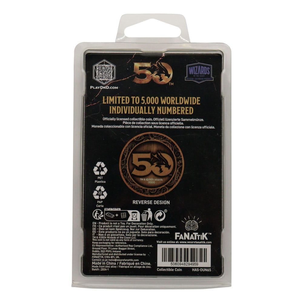 Dungeons & Dragons Moneda 50th Anniversary Antique Gold Edition 4 cm