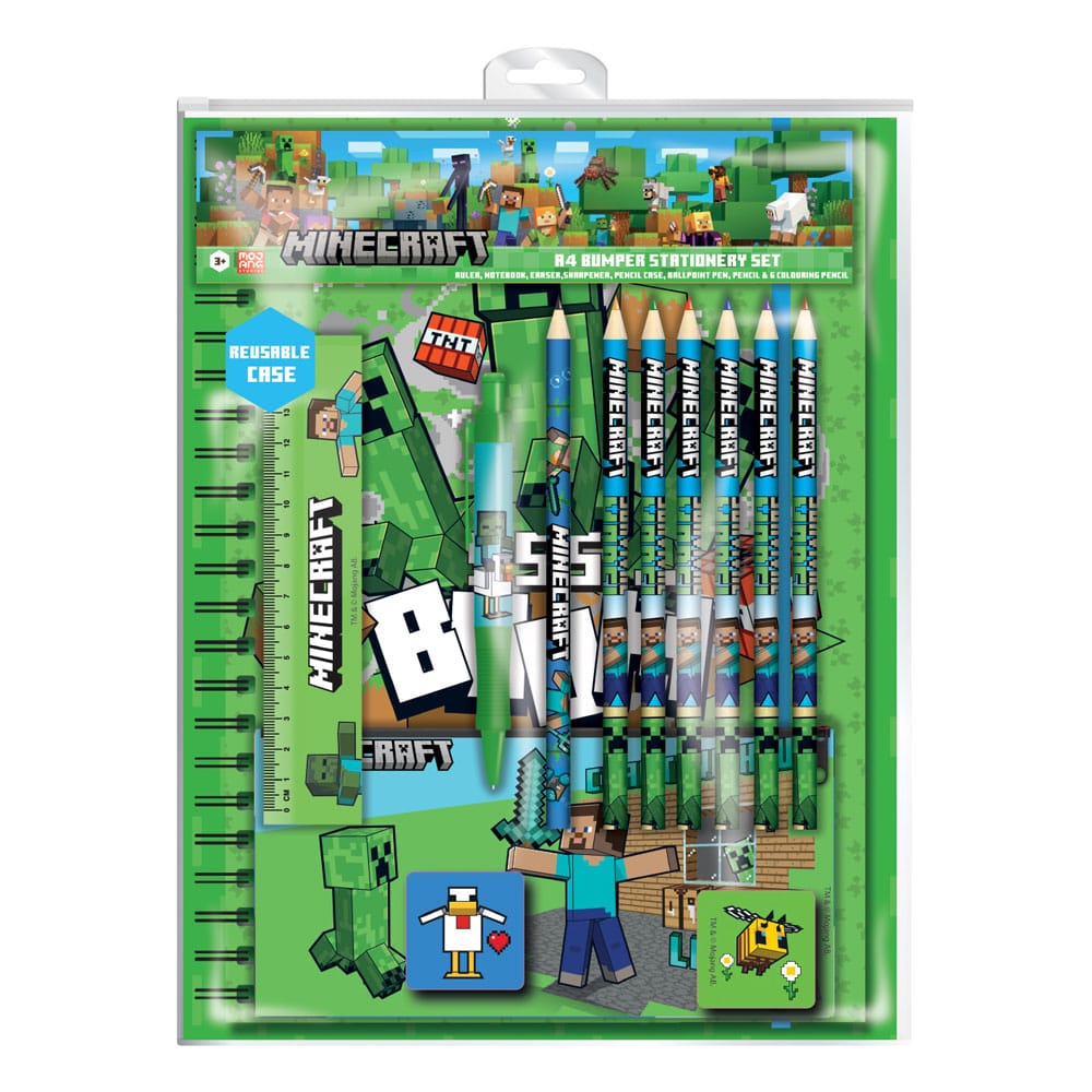 Minecraft Juego de 12 Piezas Para Escribir A4 Bumper Frikytopia