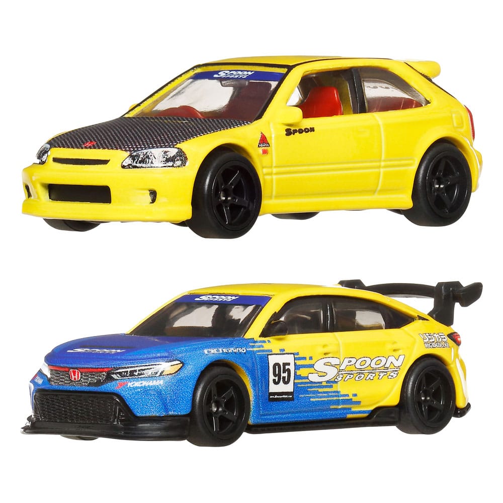 Hot Wheels Premium Pack de 2 Vehículos Die-Cast Car Culture 1/64 '99 Honda Civic Type R (EK9) & Honda Civic Type R Frikytopia
