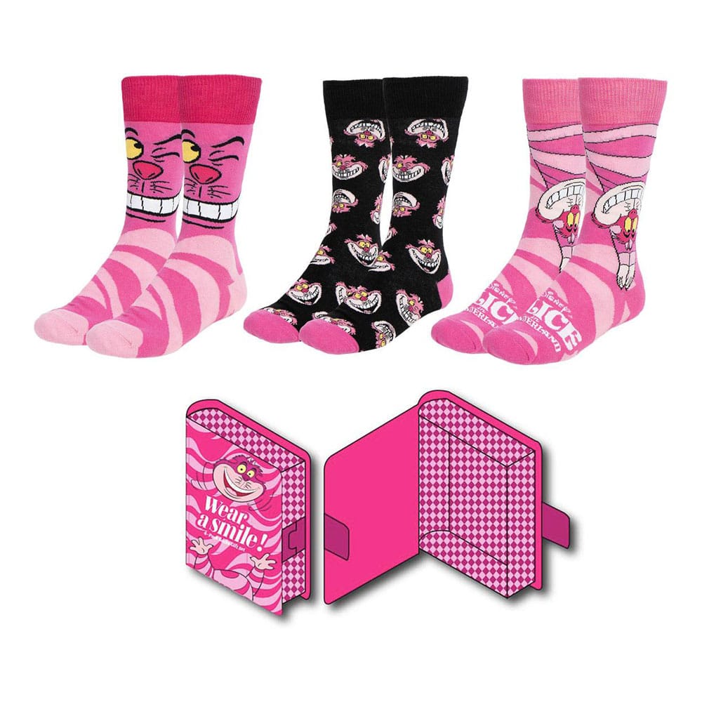 Disney Pack de 3 Pares de calcetines Alicia en el Pais de las Maravillas Gato de Cheshire 36-43 Frikytopia