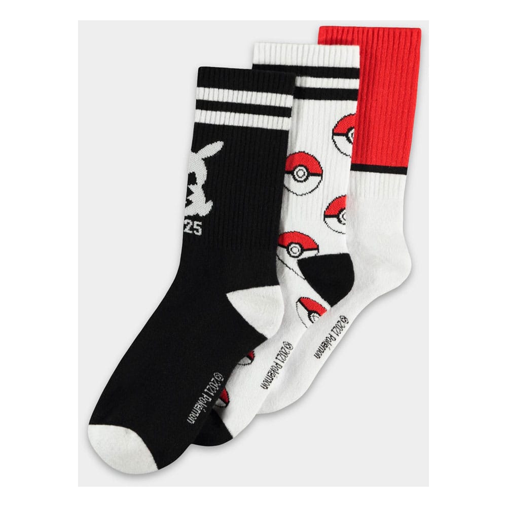Pokemon Pack de 3 Pares de Calcetines Pikachu Pokeball 39-42