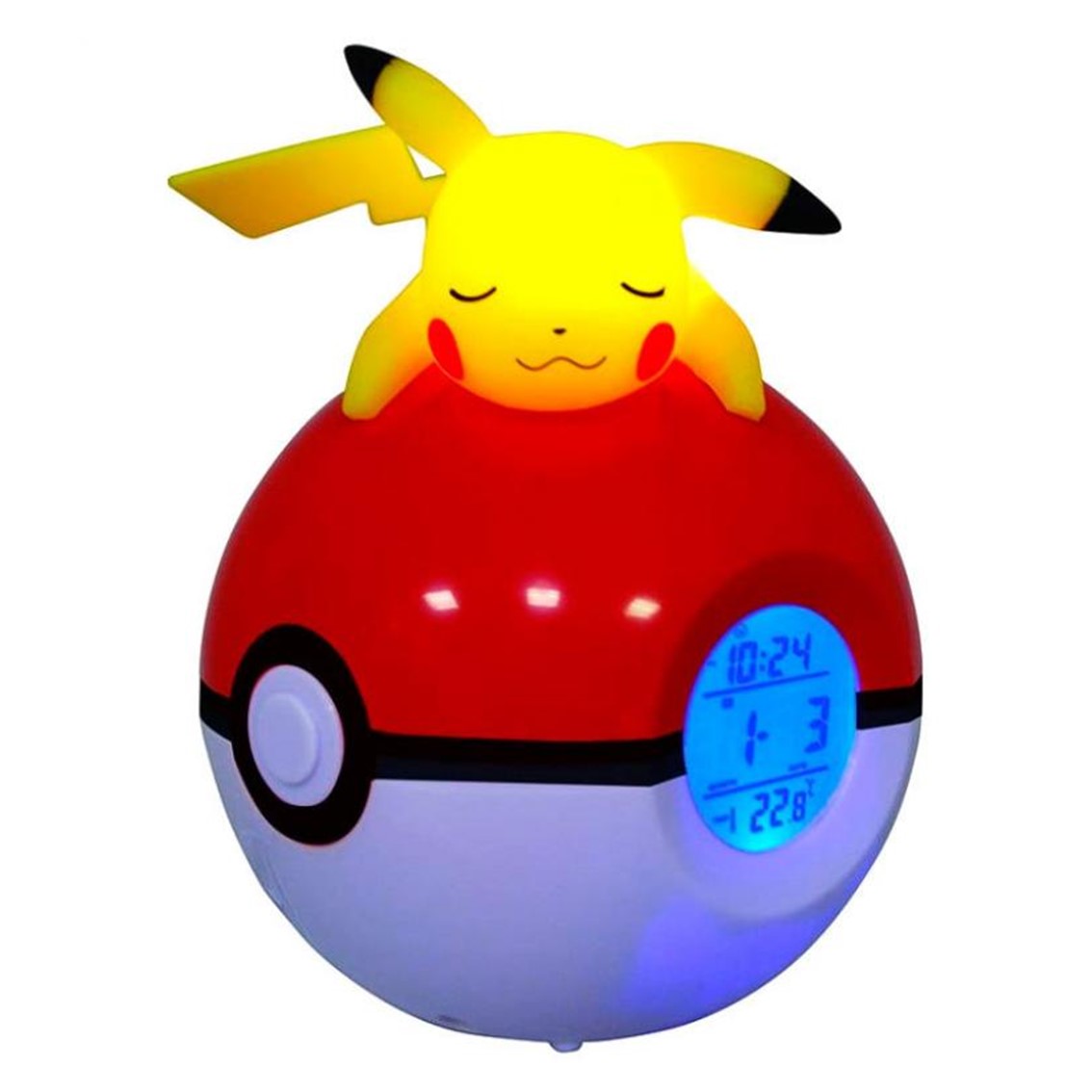 Lampara led despertador reloj teknofun madcow entertainment pokemon pikachu durmiendo en pokeball Frikytopia