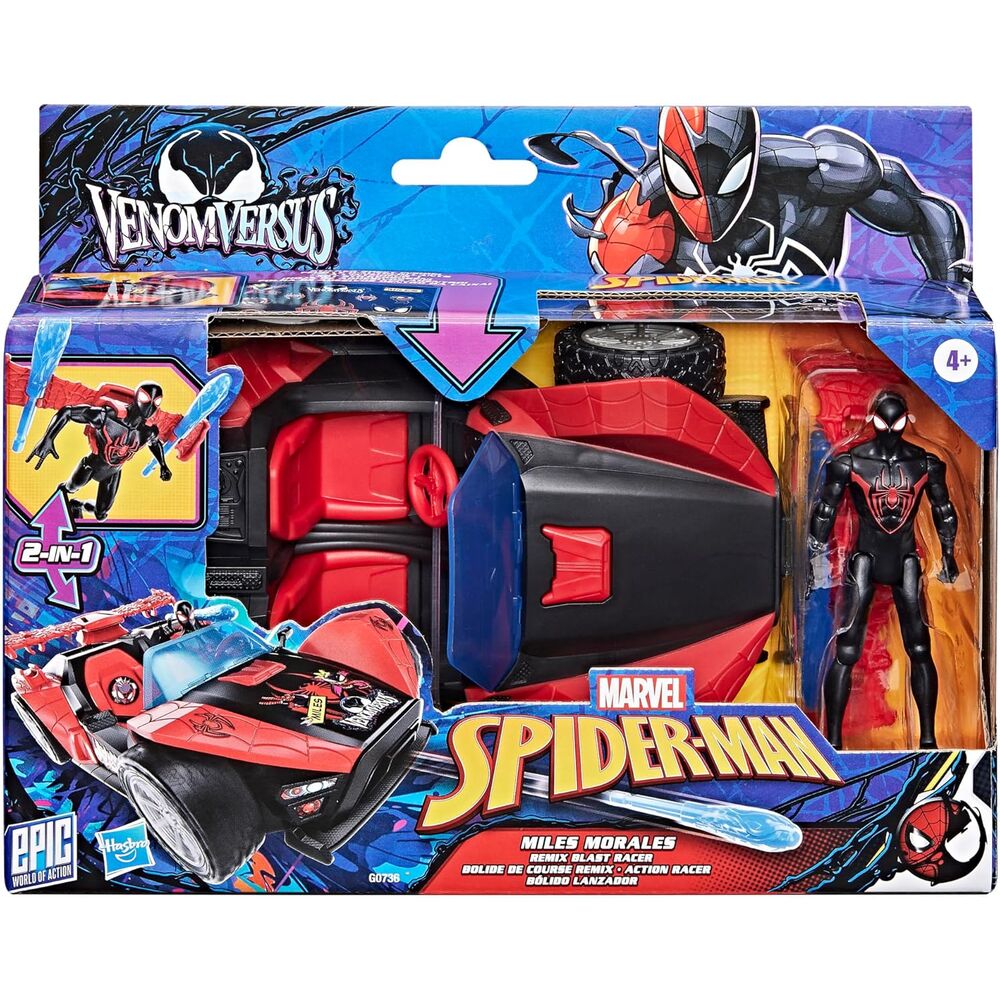 Coche lanzador + figura Miles Morales Venom Versus Epic World of Action Spider-Man Marvel Frikytopia