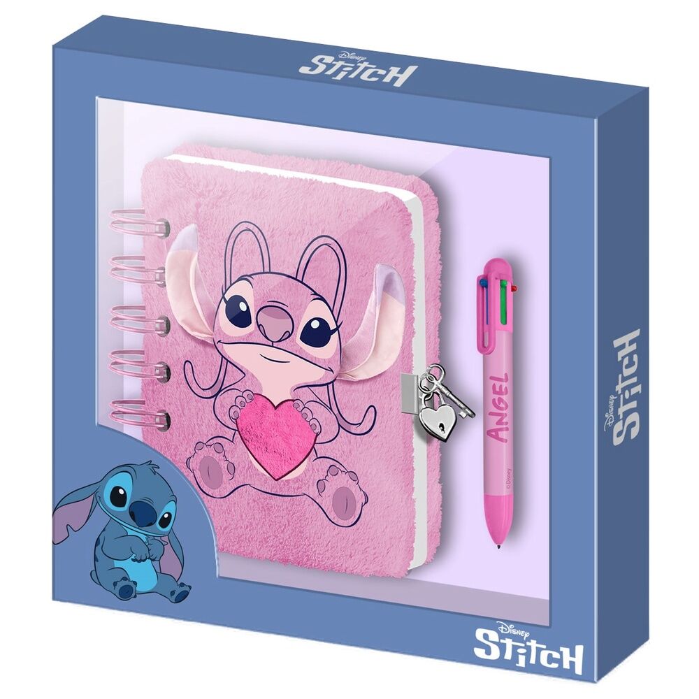 Diario peluche + Boligrafo Corazon Angel Stitch Disney Frikytopia