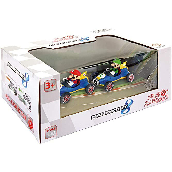 Set 2 coches Pull Speed Mario + Luigi Mario Kart 8 Frikytopia