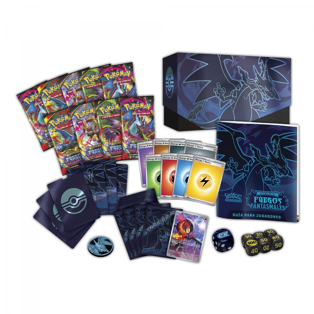 Estuche Entrenador Elite juego cartas Fuegos Fantasmales Pokemon español