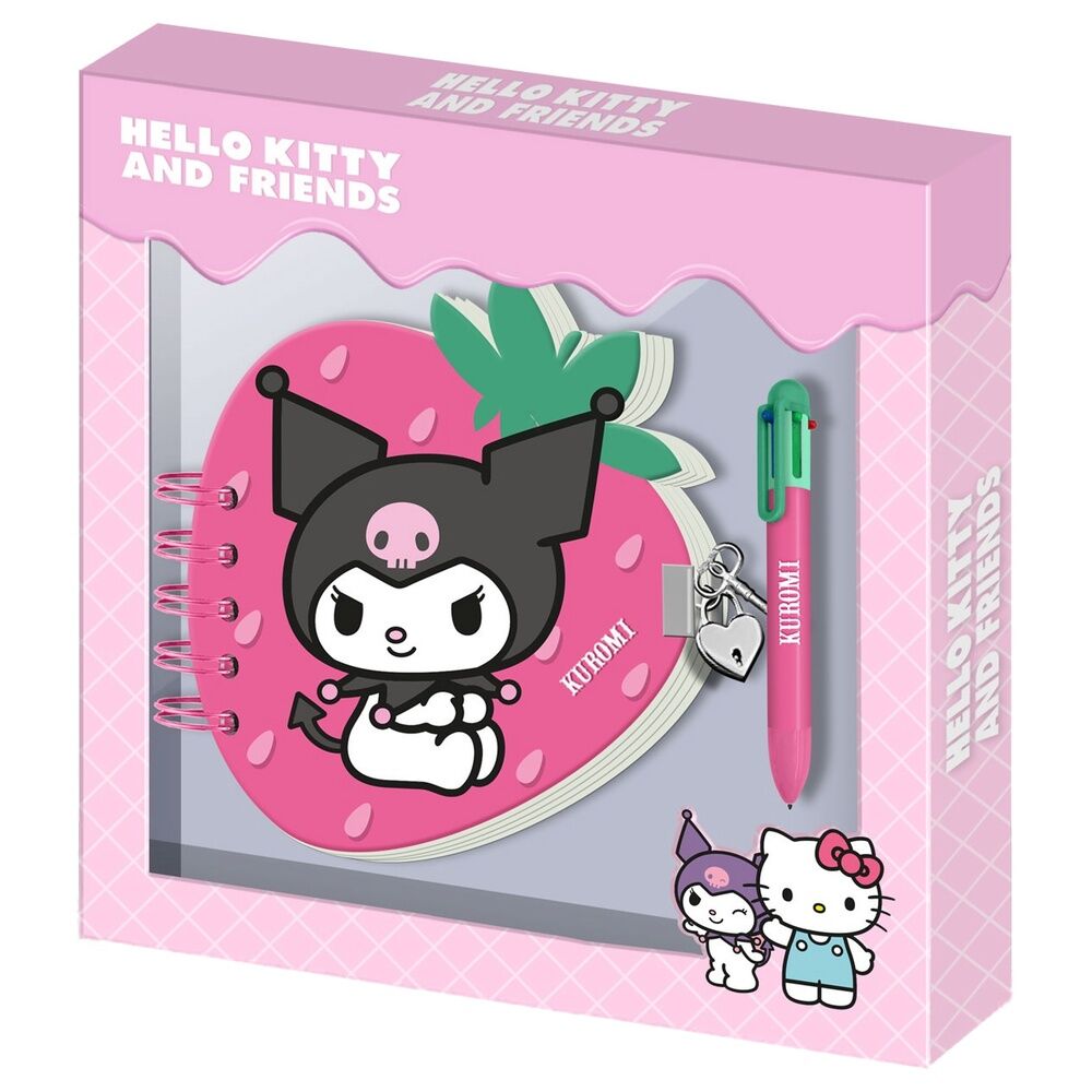 Diario + Boligrafo Fresa Kuromi Hello Kitty Frikytopia