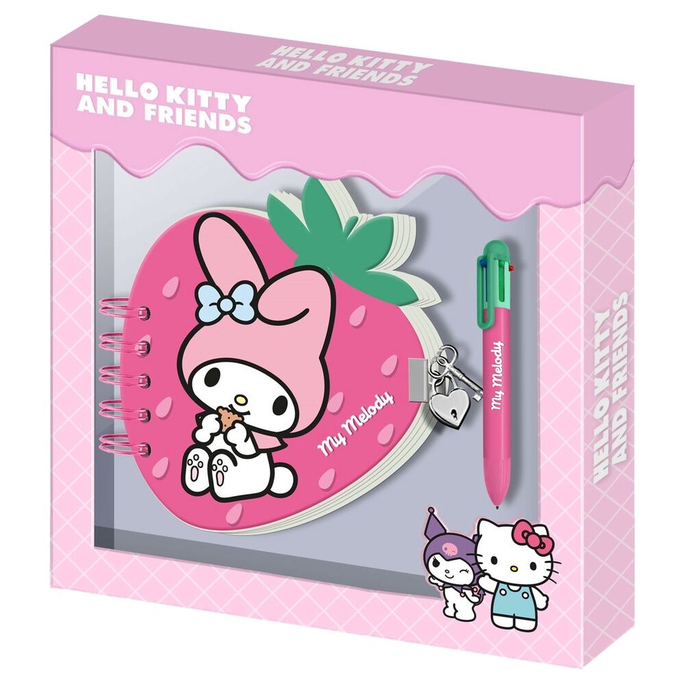 Diario + Boligrafo Fresa My Melody Hello Kitty and Friends Frikytopia