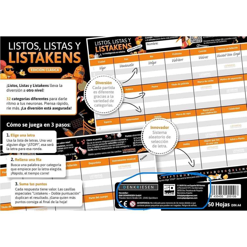 Juego Mesa Listos Listas y Listakens Español