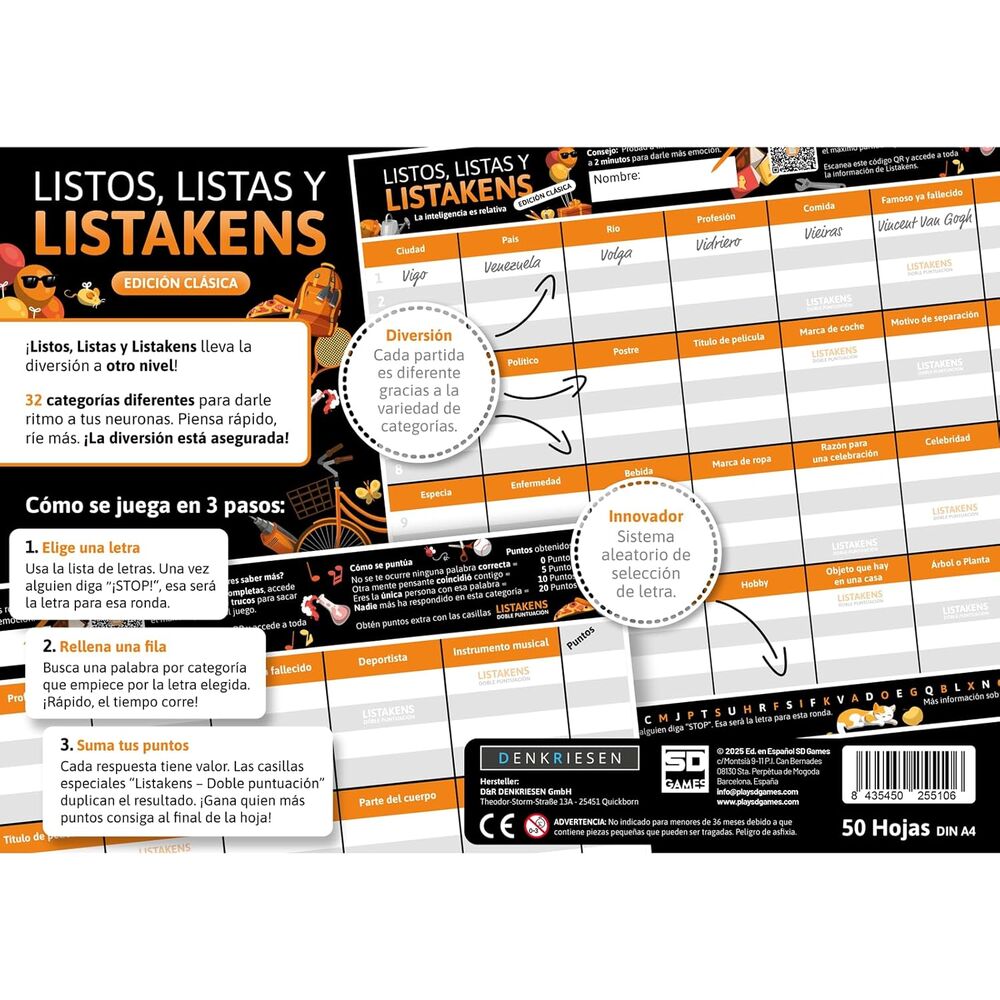 Juego Mesa Listos Listas y Listakens Español