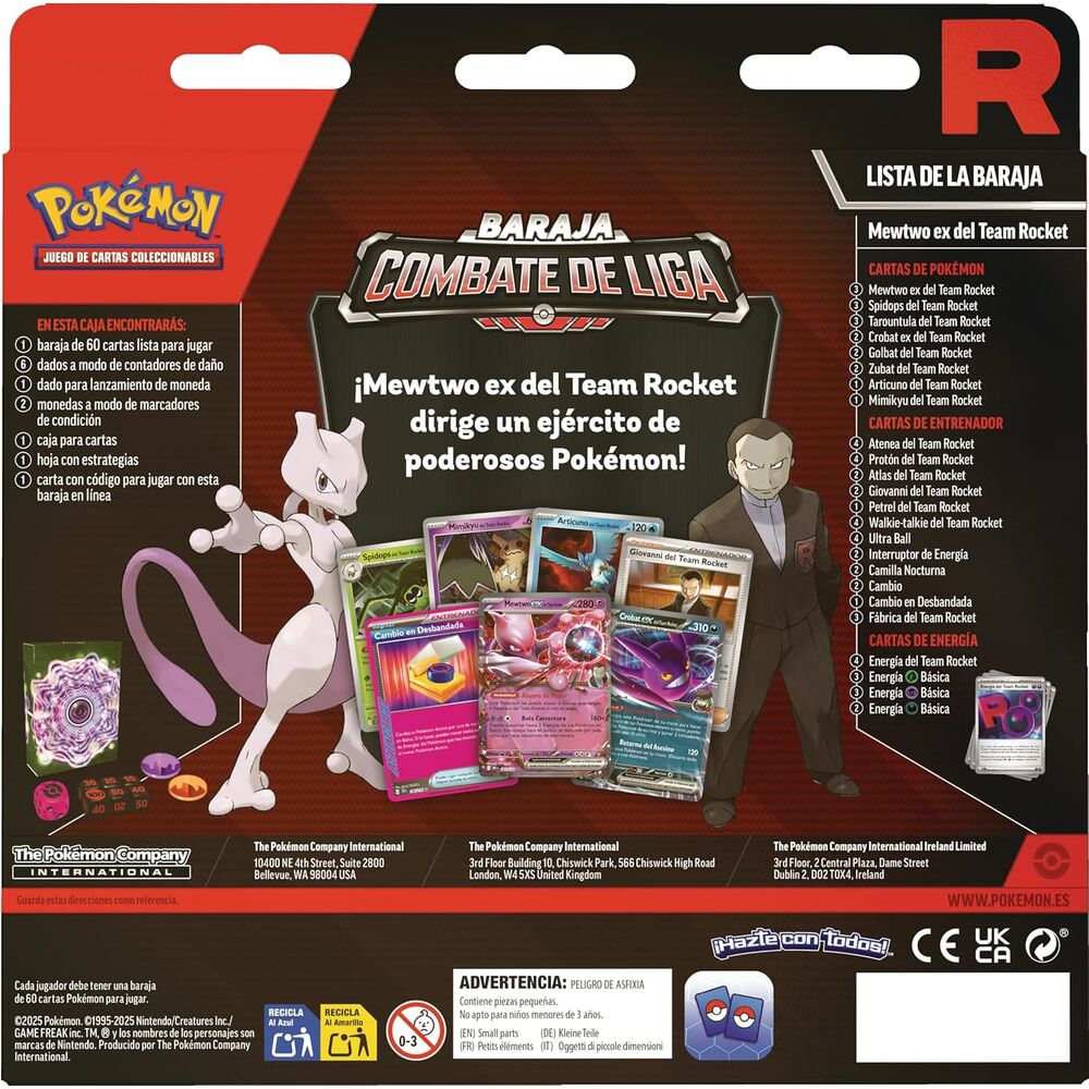 Blister cartas League Battle Deck Team Rockets Mewtwo Ex Pokemon Latino