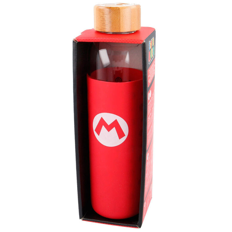 Botella cristal Super Mario Bros Nintendo funda silicona 585ml Frikytopia