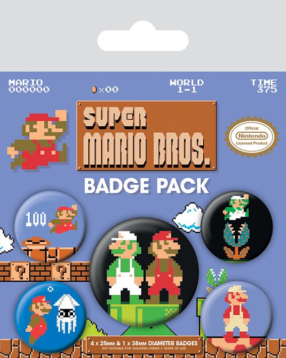 Super Mario Bros. Pack 5 Chapas Frikytopia