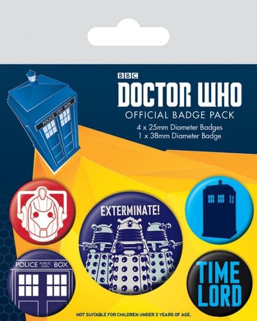 Doctor Who Pack 5 Chapas Exterminate Frikytopia