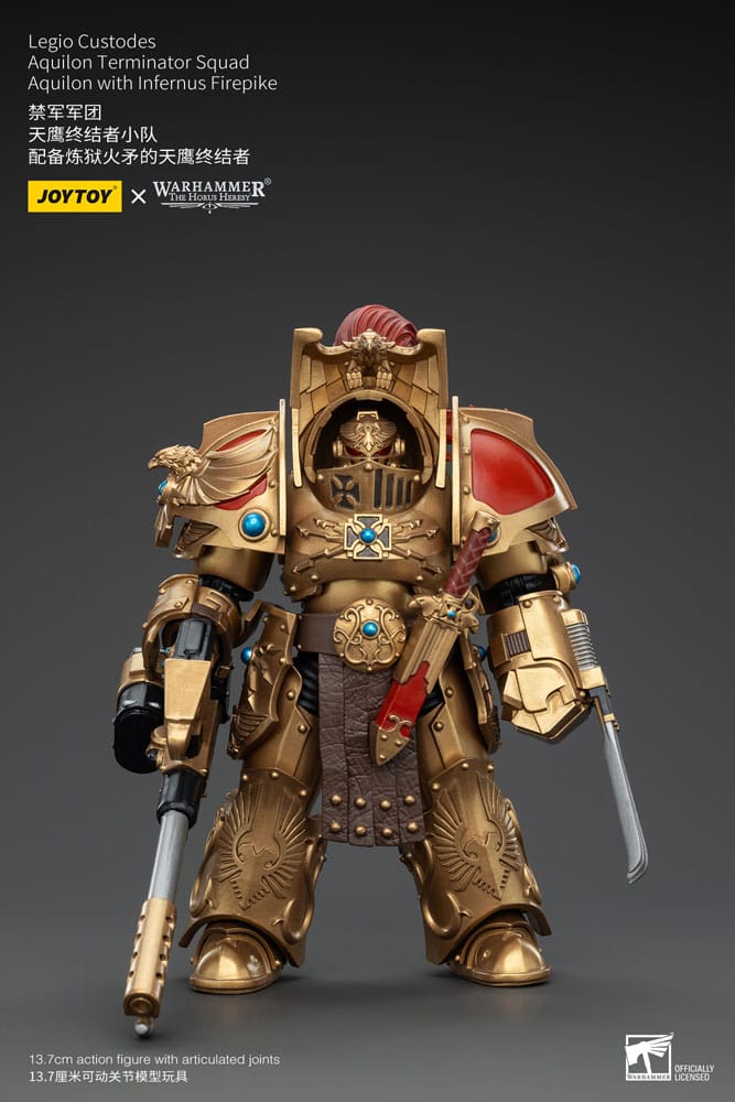Warhammer The Horus Heresy Figura 1/18 Legio Custodes Aquilon Terminator Squad Aquilon With Infernus Firepike 14 cm