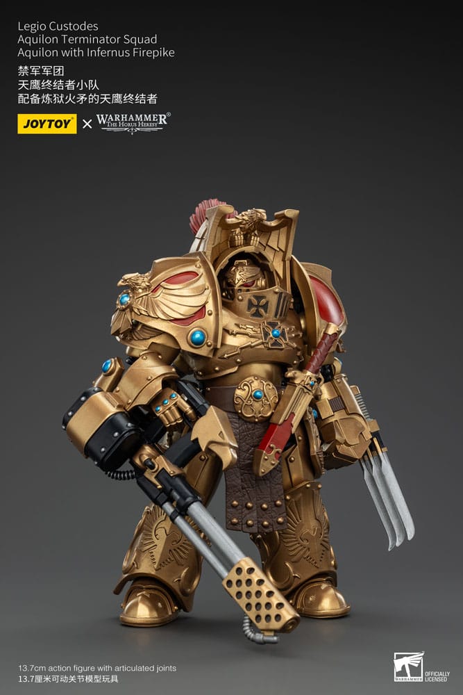 Warhammer The Horus Heresy Figura 1/18 Legio Custodes Aquilon Terminator Squad Aquilon With Infernus Firepike 14 cm
