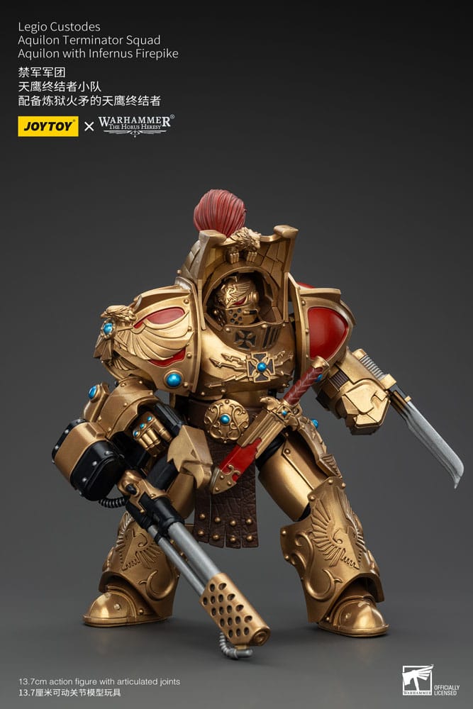 Warhammer The Horus Heresy Figura 1/18 Legio Custodes Aquilon Terminator Squad Aquilon With Infernus Firepike 14 cm