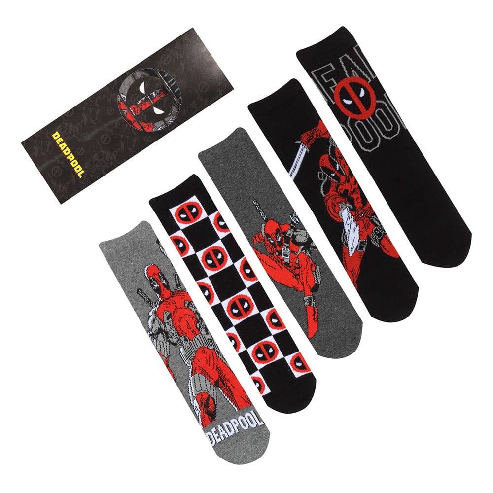Marvel Pack de 5 Pares de calcetines Deadpool L-XL