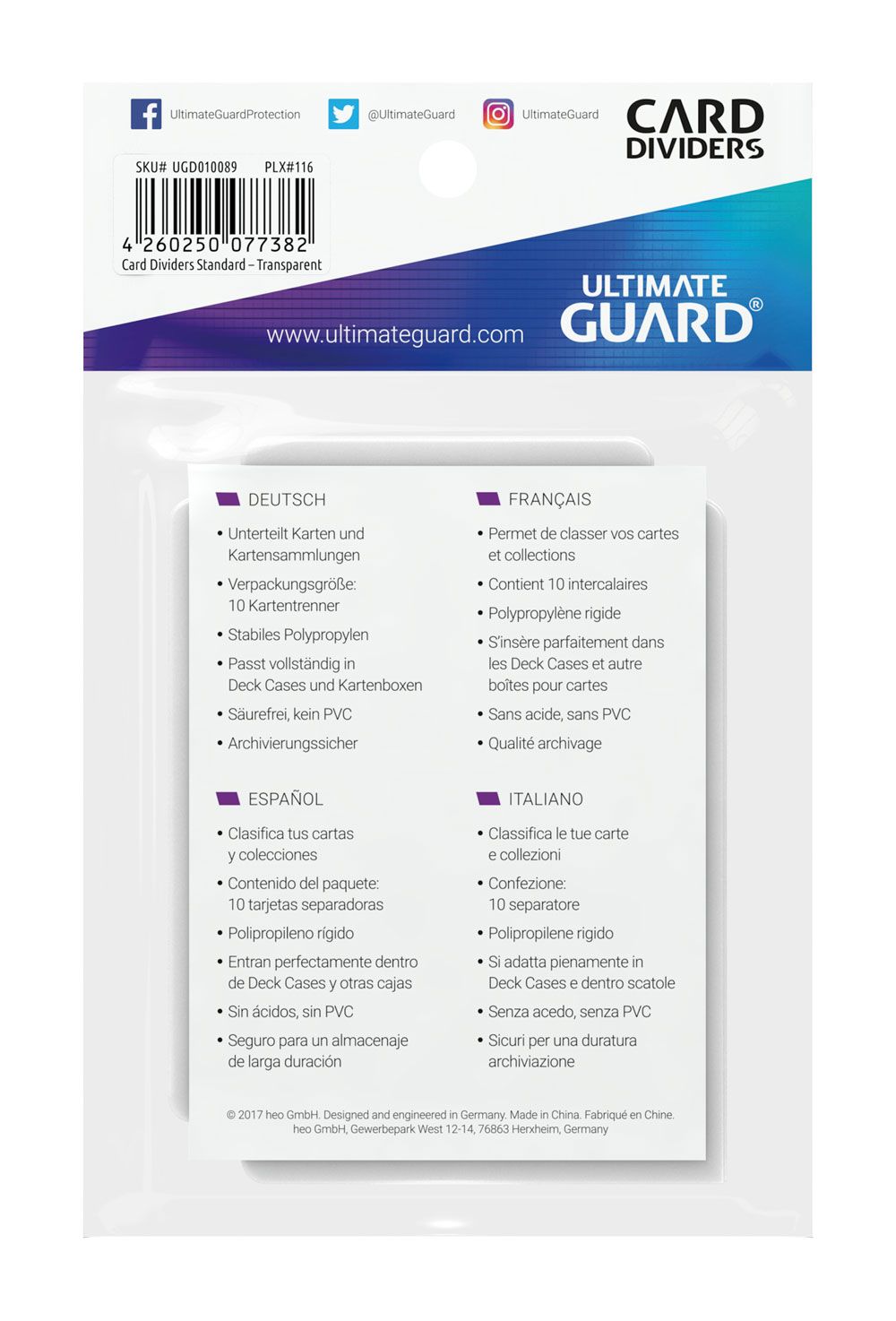 Ultimate Guard Card Dividers Tarjetas Separadoras para Cartas Tamaño Estándar Transparente (10)