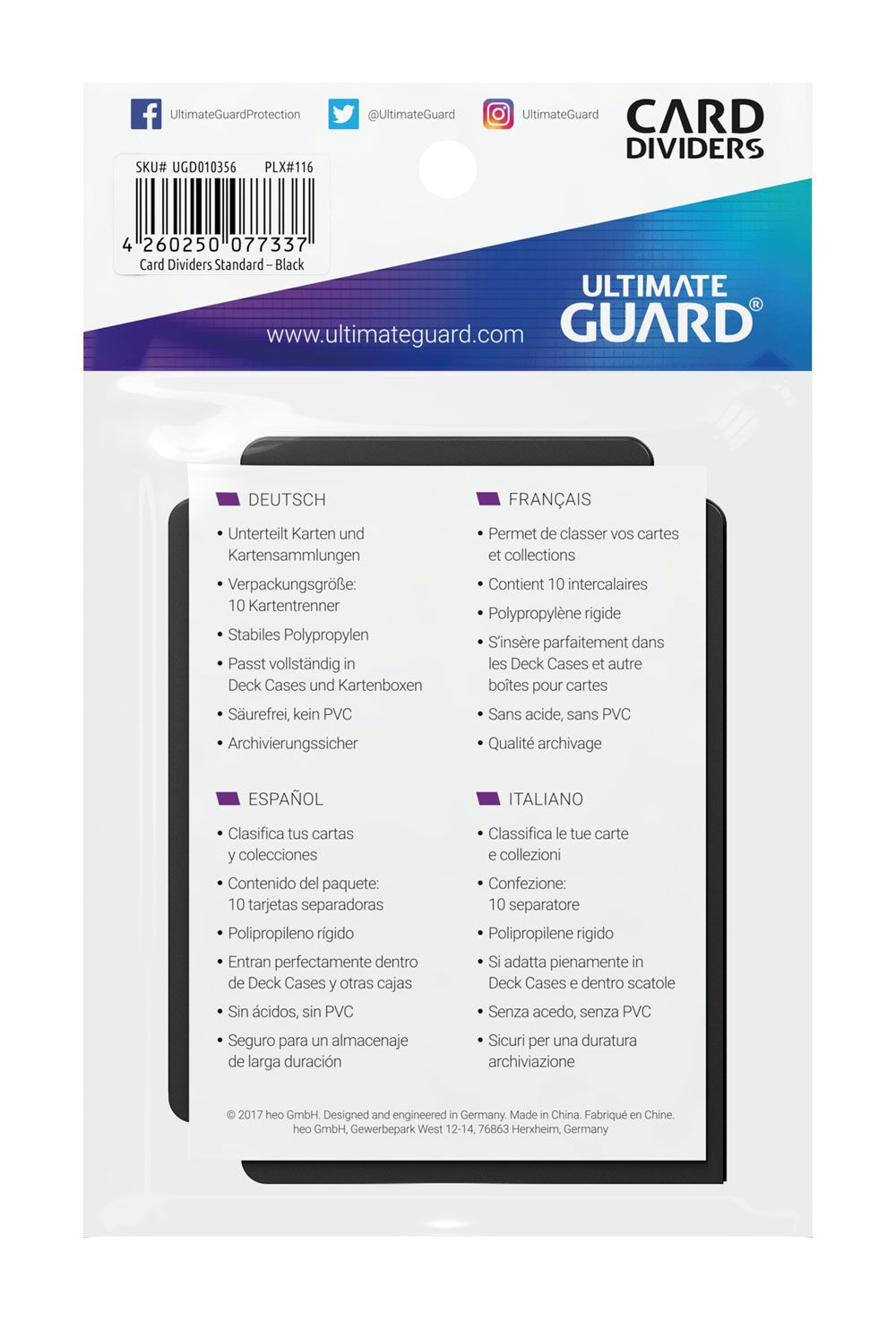 Ultimate Guard Card Dividers Tarjetas Separadoras para Cartas Tamaño Estándar Negro (10)