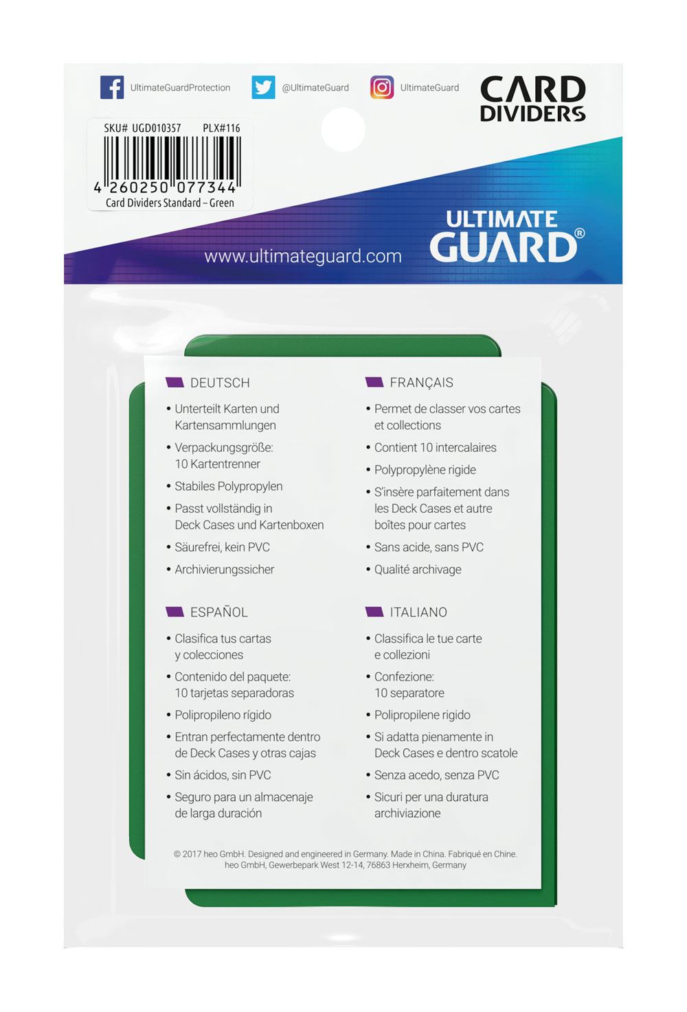 Ultimate Guard Card Dividers Tarjetas Separadoras para Cartas Tamaño Estándar Verde (10)
