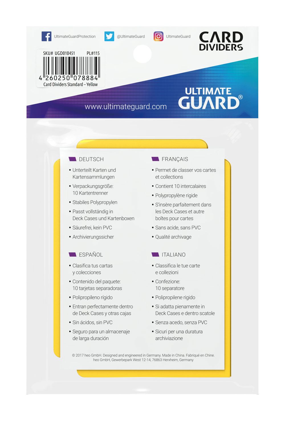 Ultimate Guard Card Dividers Tarjetas Separadoras para Cartas Tamaño Estándar Amarillo (10)
