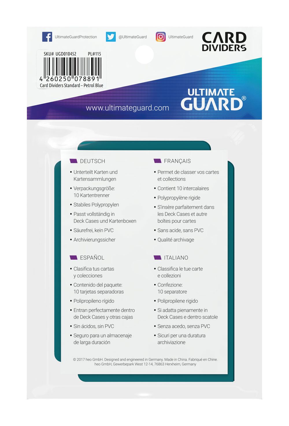 Ultimate Guard Card Dividers Tarjetas Separadoras para Cartas Tamaño Estándar Gasolina Azul (10)