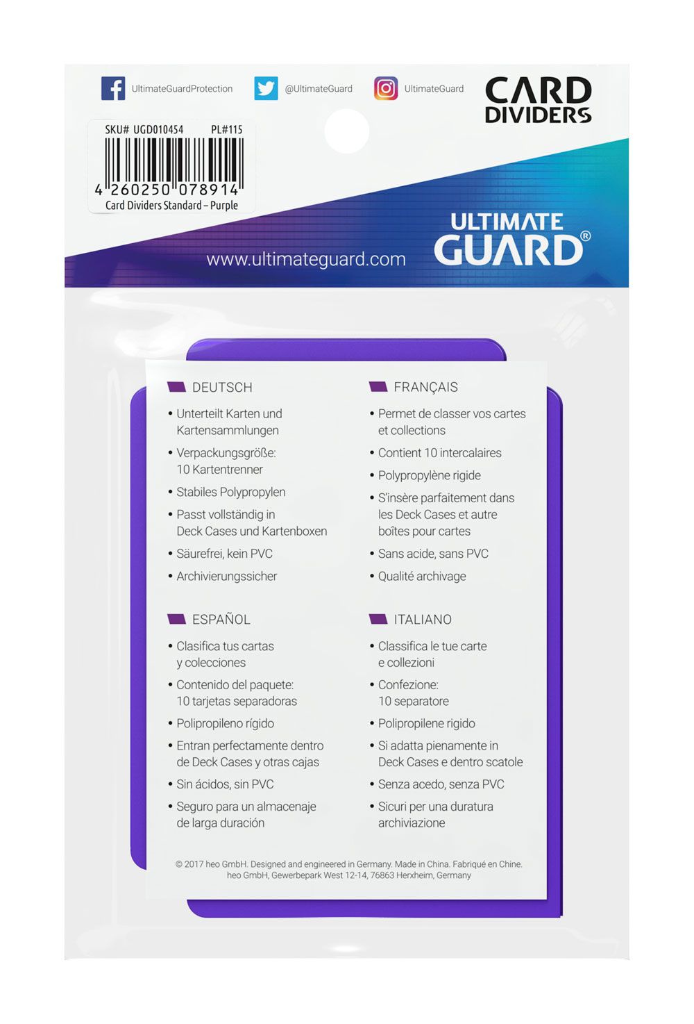 Ultimate Guard Card Dividers Tarjetas Separadoras para Cartas Tamaño Estándar Violeta (10)