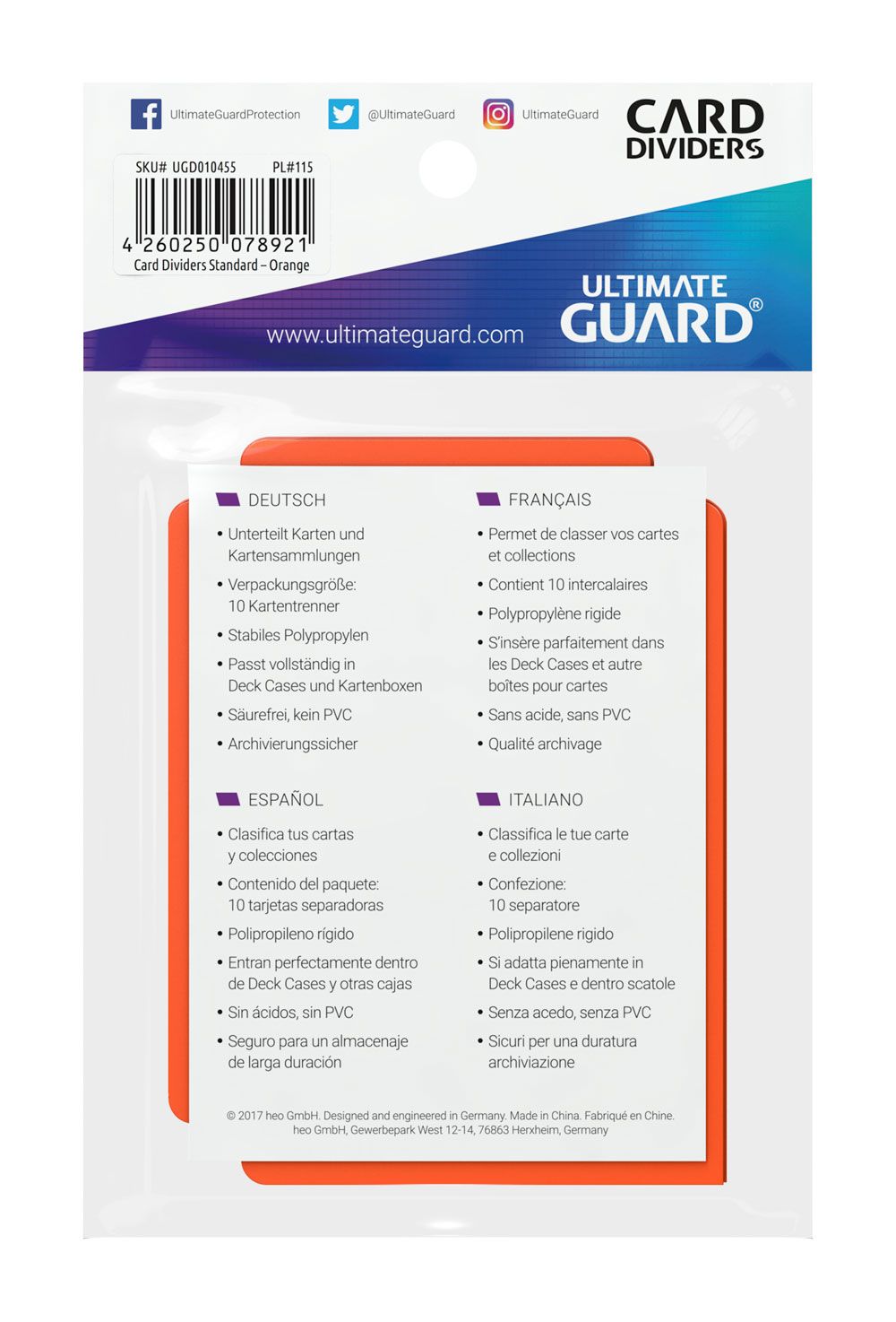 Ultimate Guard Card Dividers Tarjetas Separadoras para Cartas Tamaño Estándar Naranja (10)