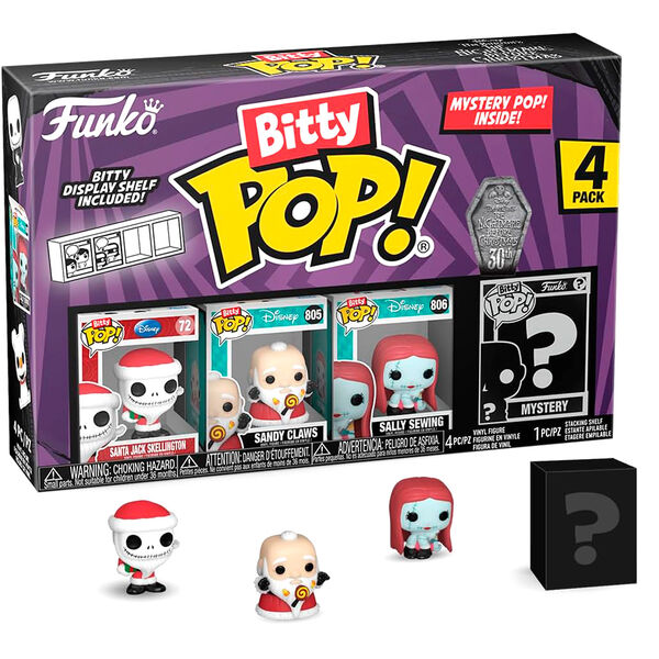 Blister 4 figuras Bitty POP Disney Pesadilla Antes de Navidad Santa Ja