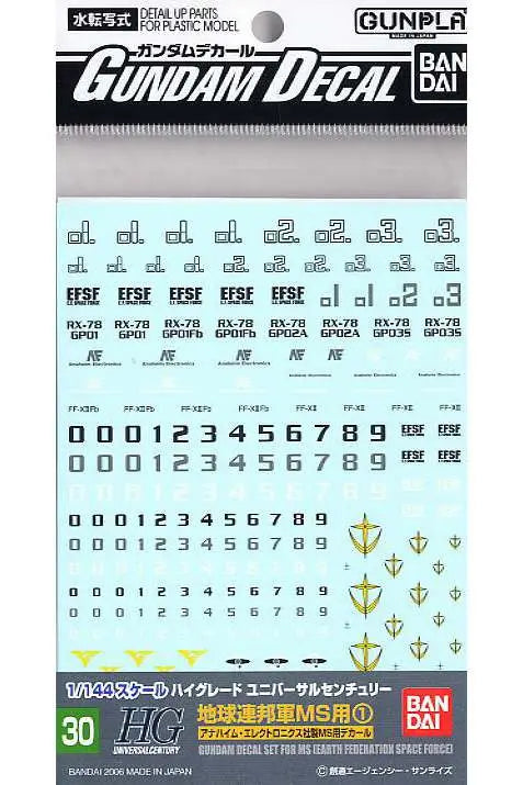 GUNDAM DECAL MG MULTI EARTH FED 1 Frikytopia