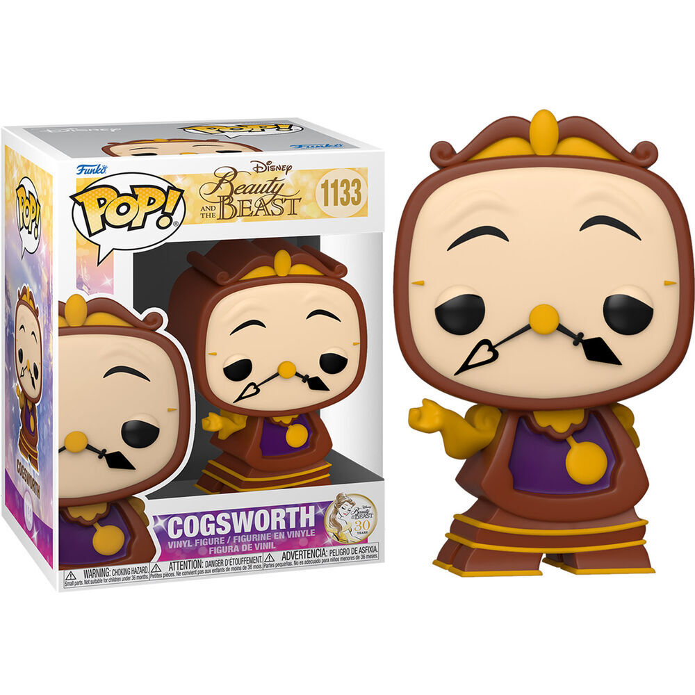 La bella y la bestia Figura POP Movies Vinyl Cogsworth 9 cm
