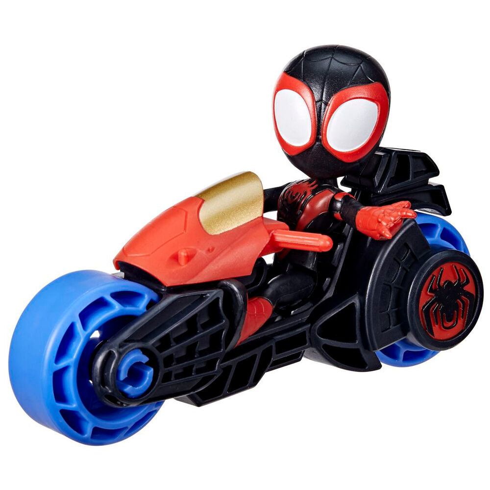 Marvel spidey superequipo miles morales con motocicleta